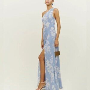 NEW Reformation Evelyn Maxi Dress One Shoulder Side Slit Aliso Blue Floral sz 2